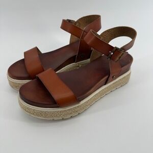MIA Leather Espadrille Platform Sandals Women's Size 8.5 Brown‎ Ankle Strap